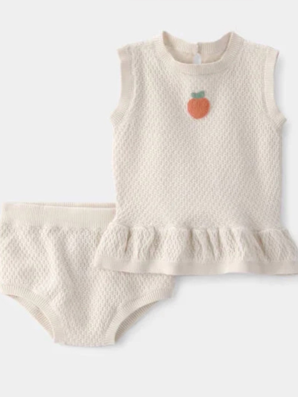 Carter's Cream Knit Ruffle Top & Bloomer Set with Peach Accent